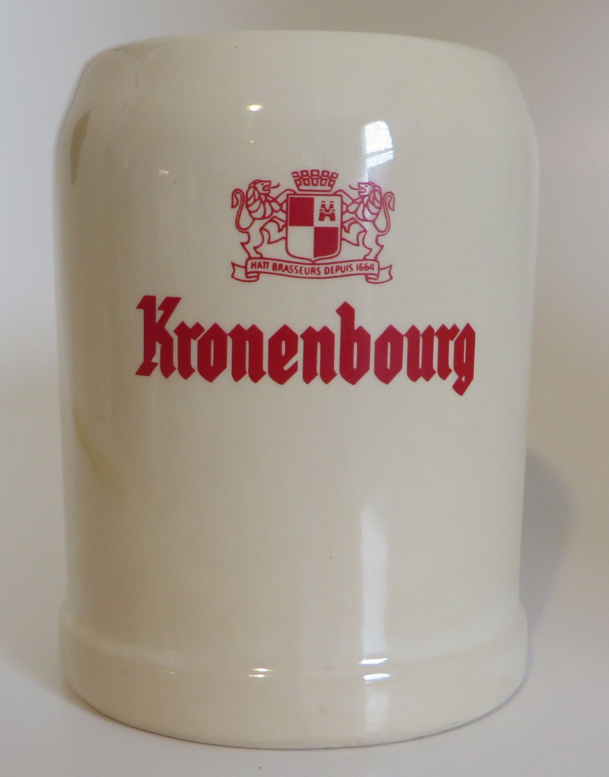 Kronenbourg Beer Ceramic Glazed Pottery Stein Mug 12oz Baudour Belgium Bar