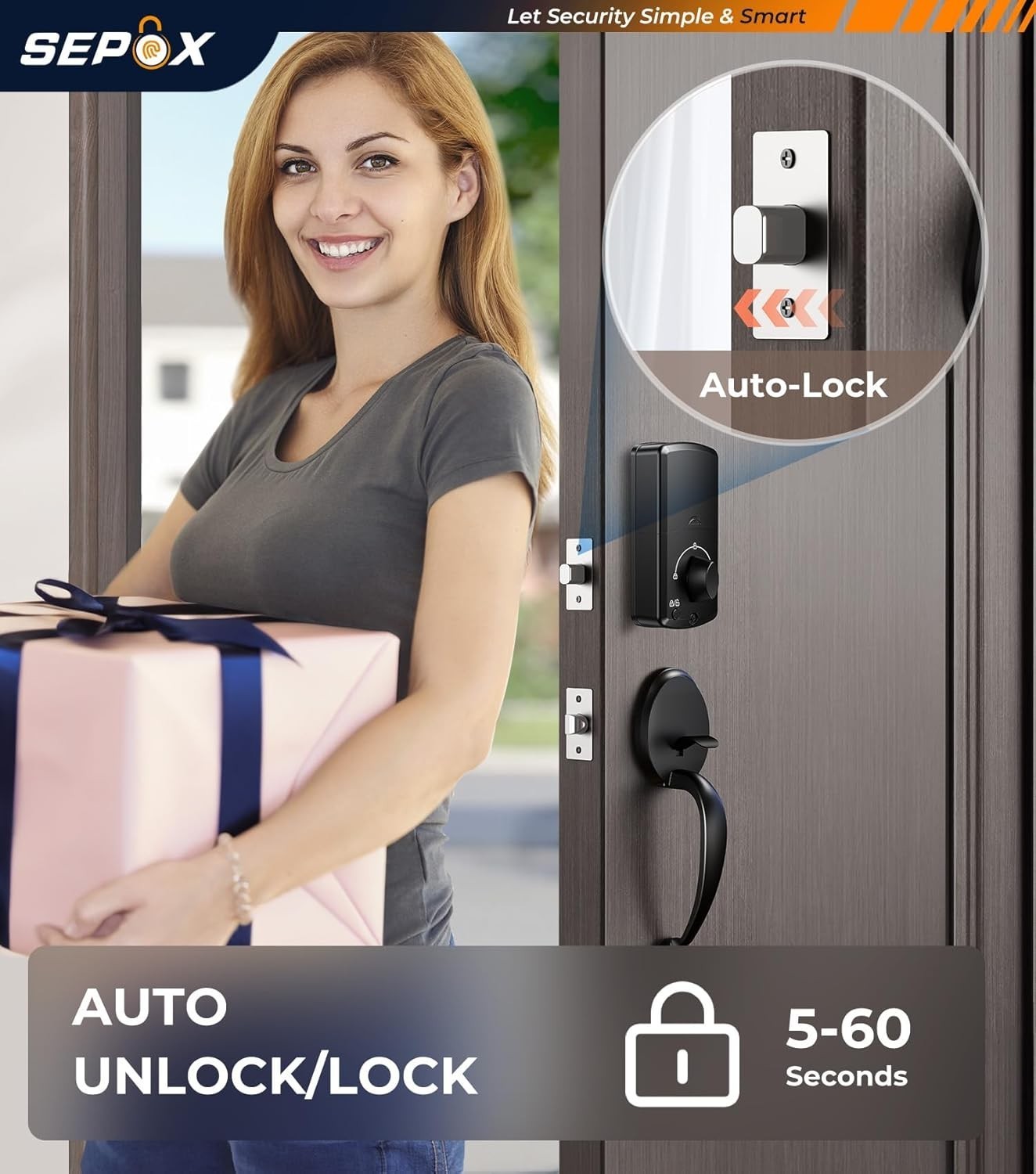 Satin Nickel Smart Deadbolt Door Lock,Auto Lock,Reversible Left Right for Home,b