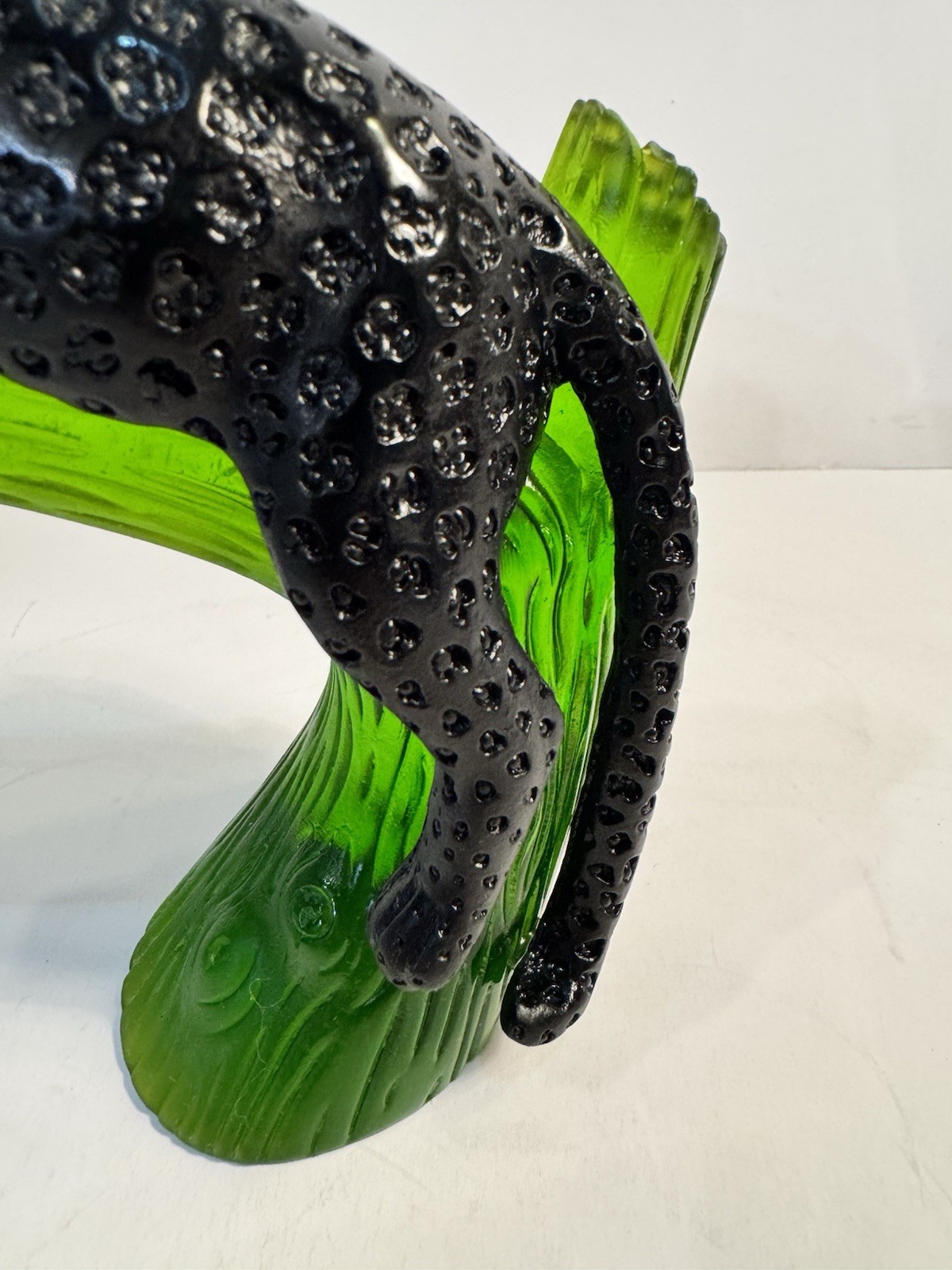 Daum Pate De Verre Black Panther On Emerald Green Tree Gorgeous And Perfect!