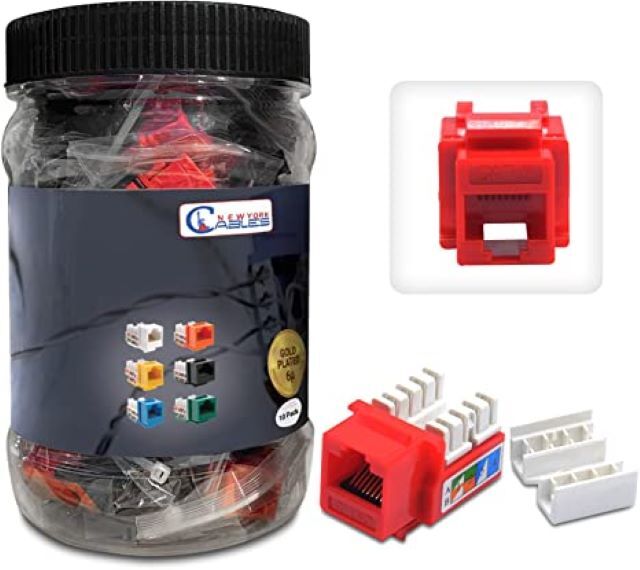 50 Pack Cat6 RJ45 Keystone Jacks 90? Network Connectors - 110 Punch Down 8P8C