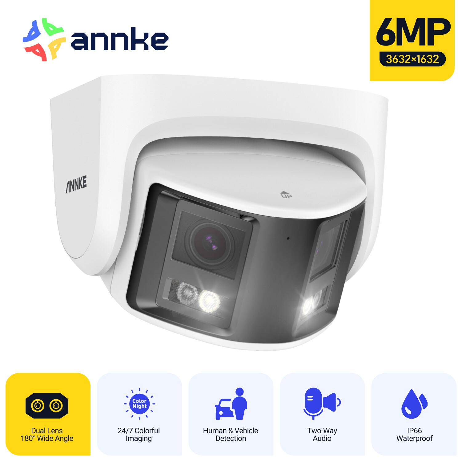 ANNKE 6MP POE Security Camera Dual Lens Outdoor Color Night Two-Way Audio FCD600