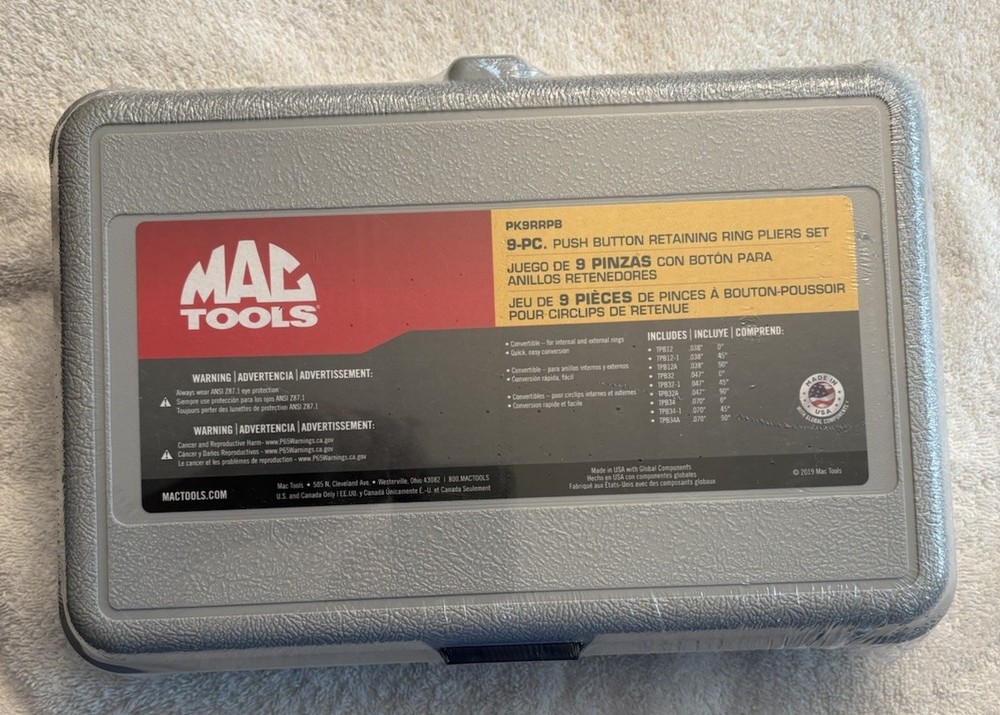 Mac Tools 9 Pc. Push Button Convertible Retaining Ring Pliers Set w/Storage Case