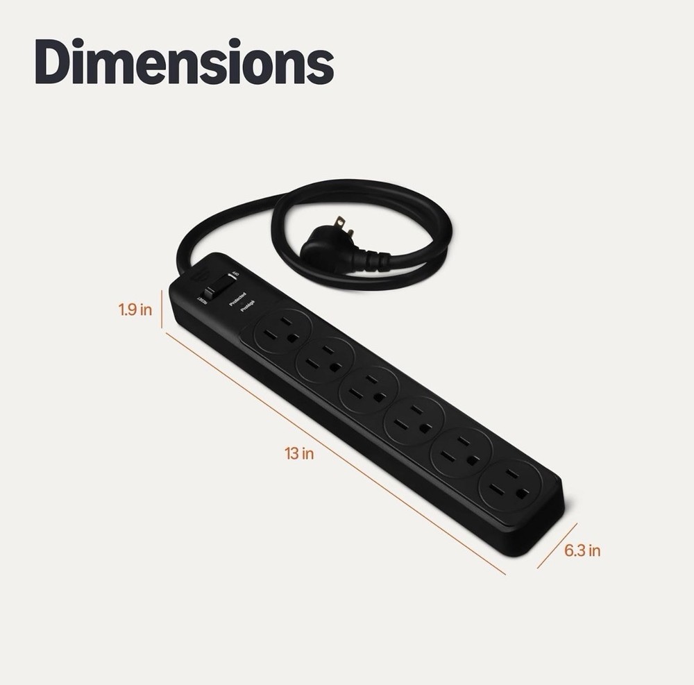 Amazon Basics Rectangle 6-Outlet Surge Protector Power Strip 2FT Long - 2 Pack