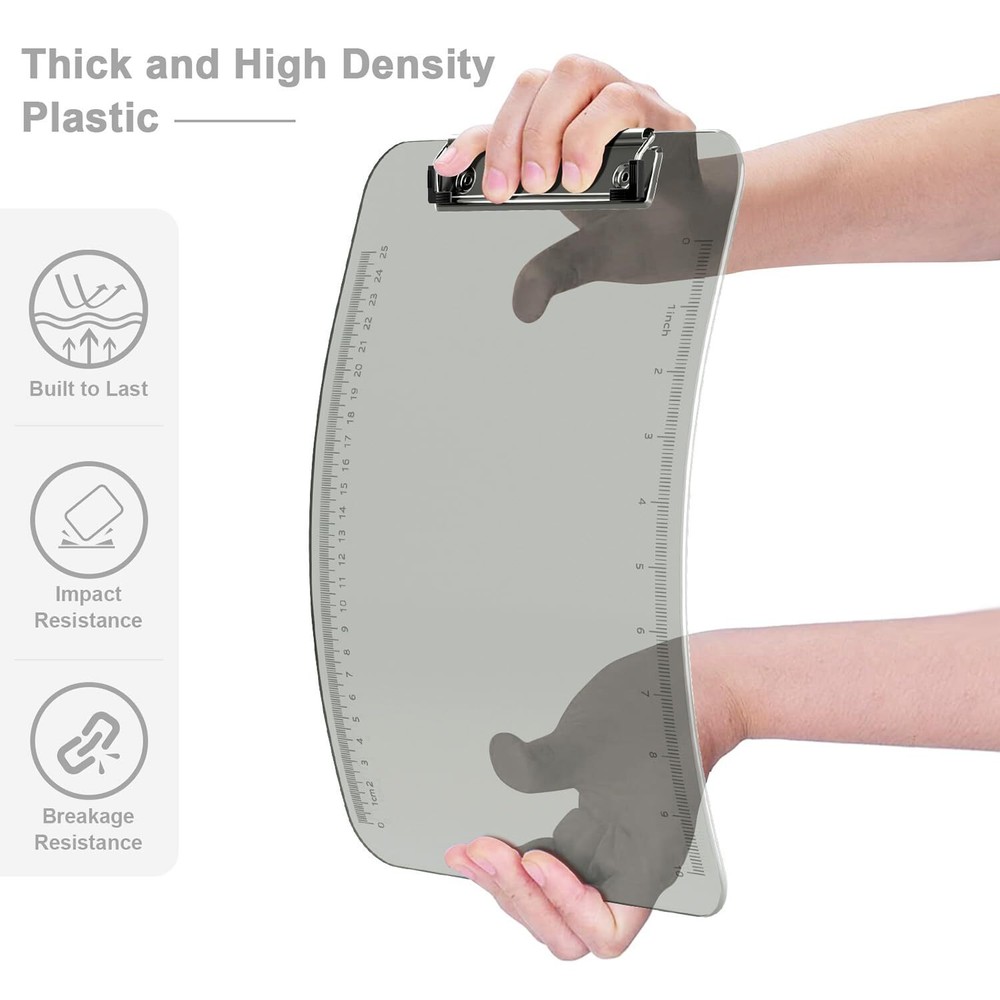Plastic Clipboards, Translucent Clip Board with Low Profile, Grey 1PC