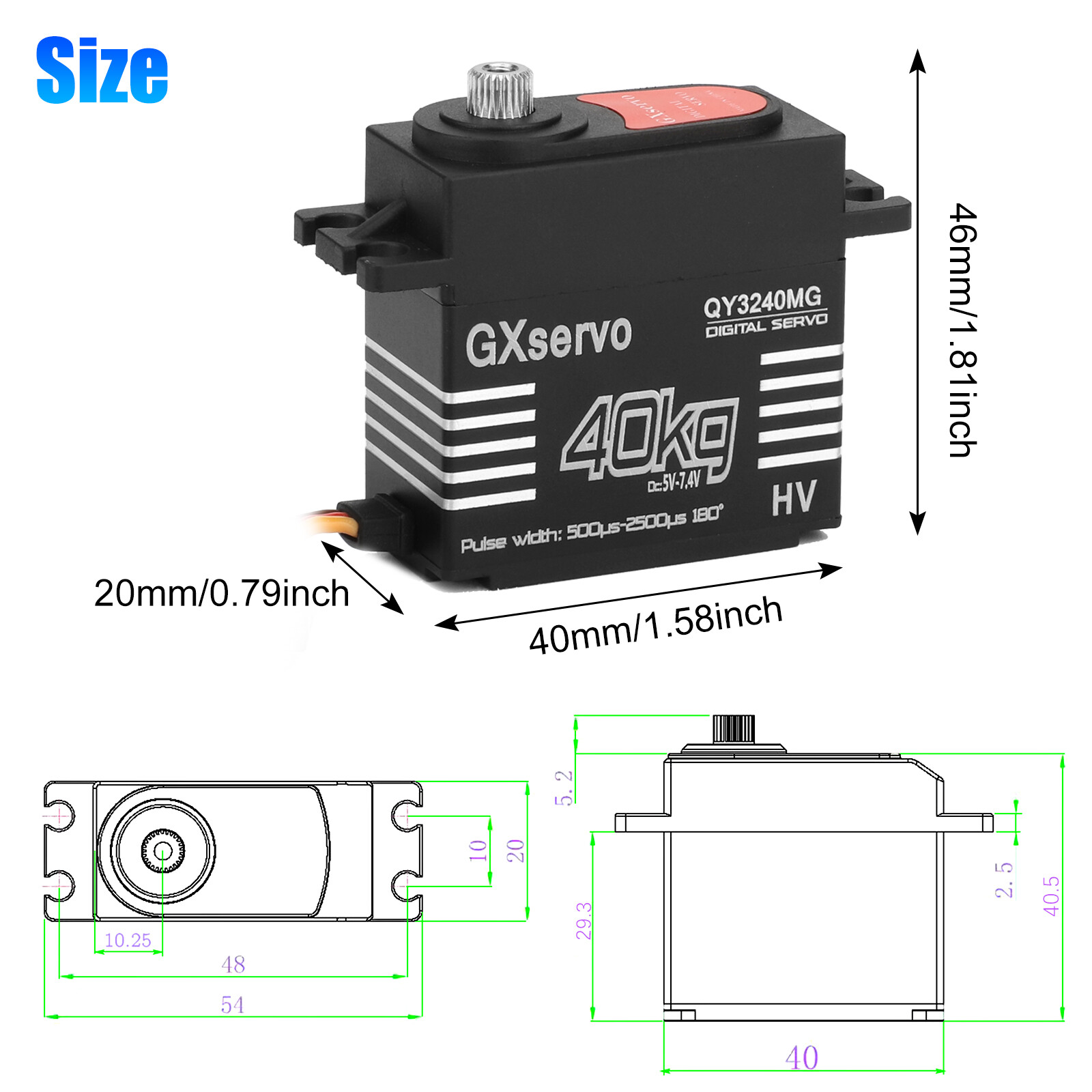 2x40KG Waterproof Metal Gear Digital Servo High Torque Speed for 1/8 1/10 RC Car