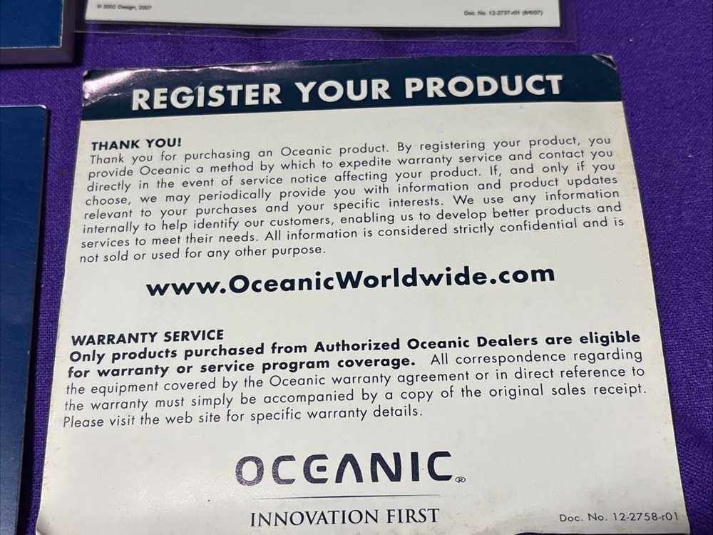 Oceanic Datamask Wireless Comp Mask Power Cord, Operating Manual, Demo Disk +++