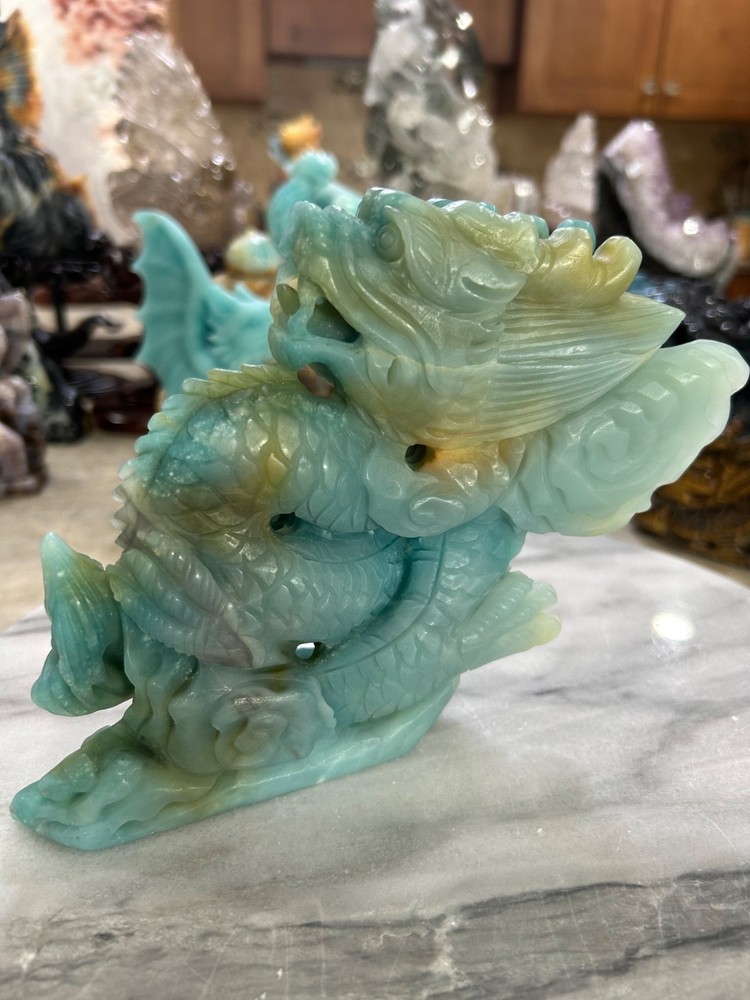 Blue Amazonite Dragon hand carved