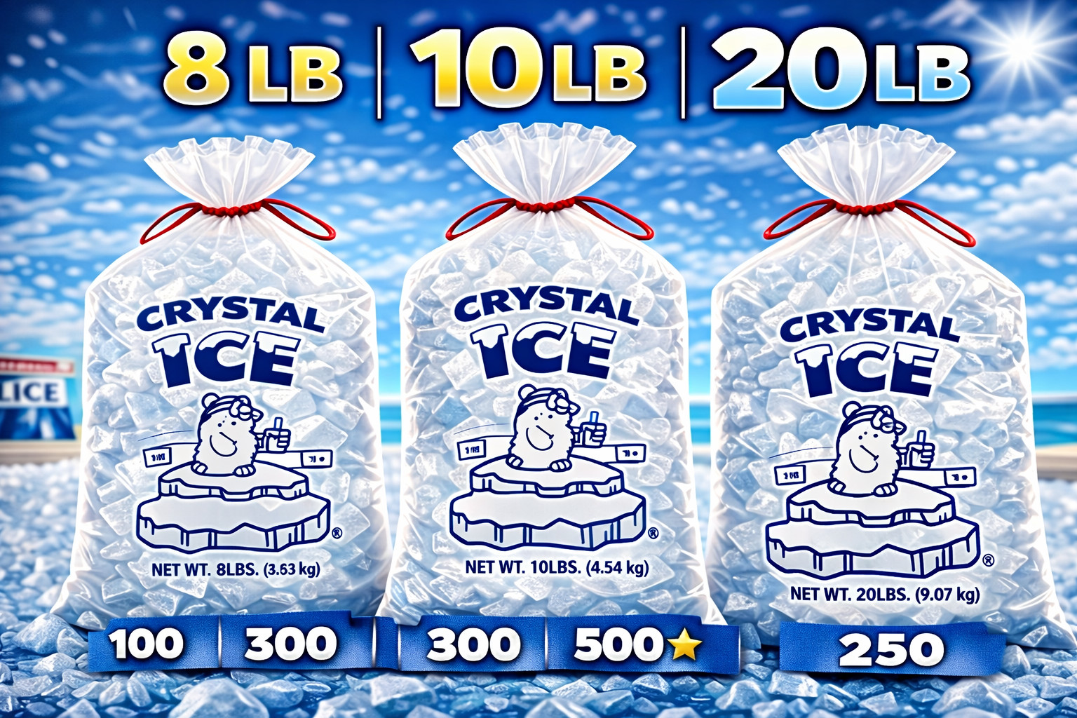 Ice Bags with Drawstring 8lb 10lb 20lb Bulk 100 300 500 250 Count Strong