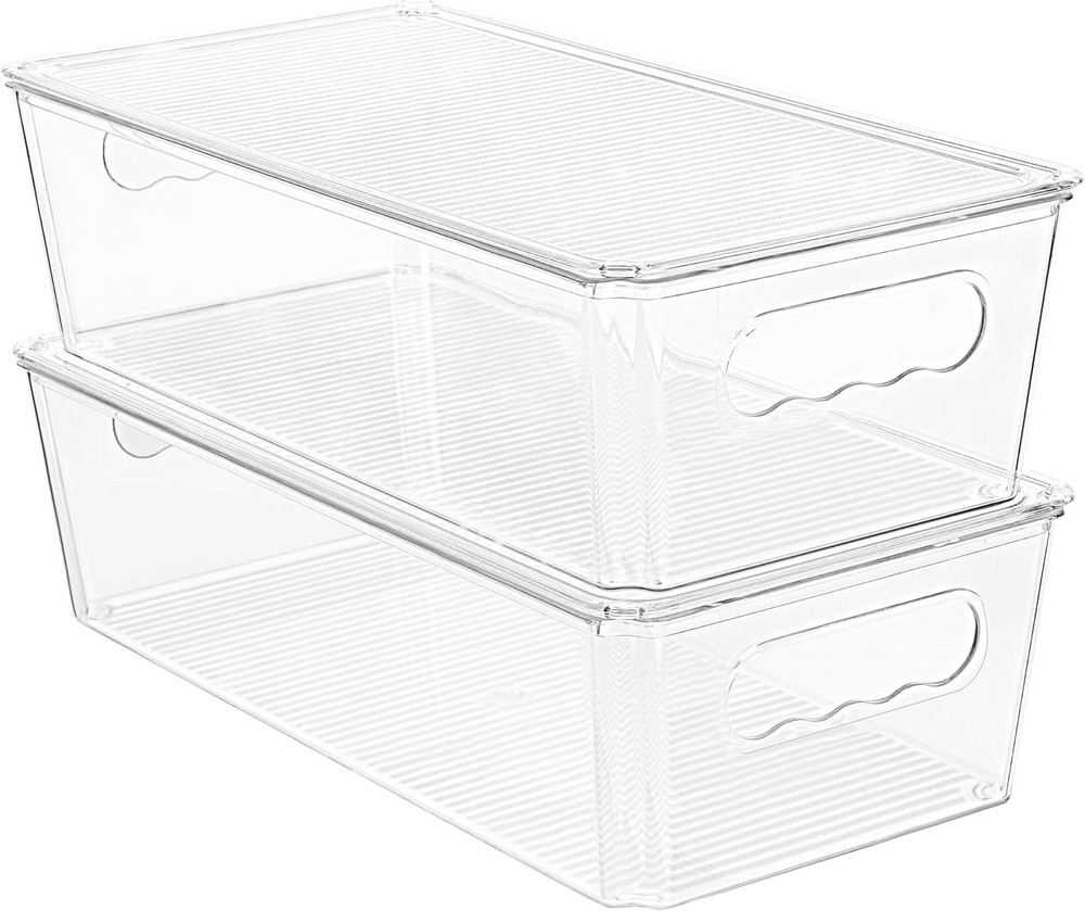 8pcs Clear Organizers & Storage Bins W/ Lids Stackable Plastic Storage