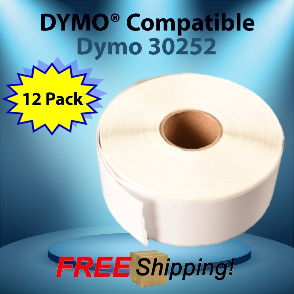 12 Rolls 30252 Dymo® Compatible White Rectangular Labels for Mailing, Shipping.