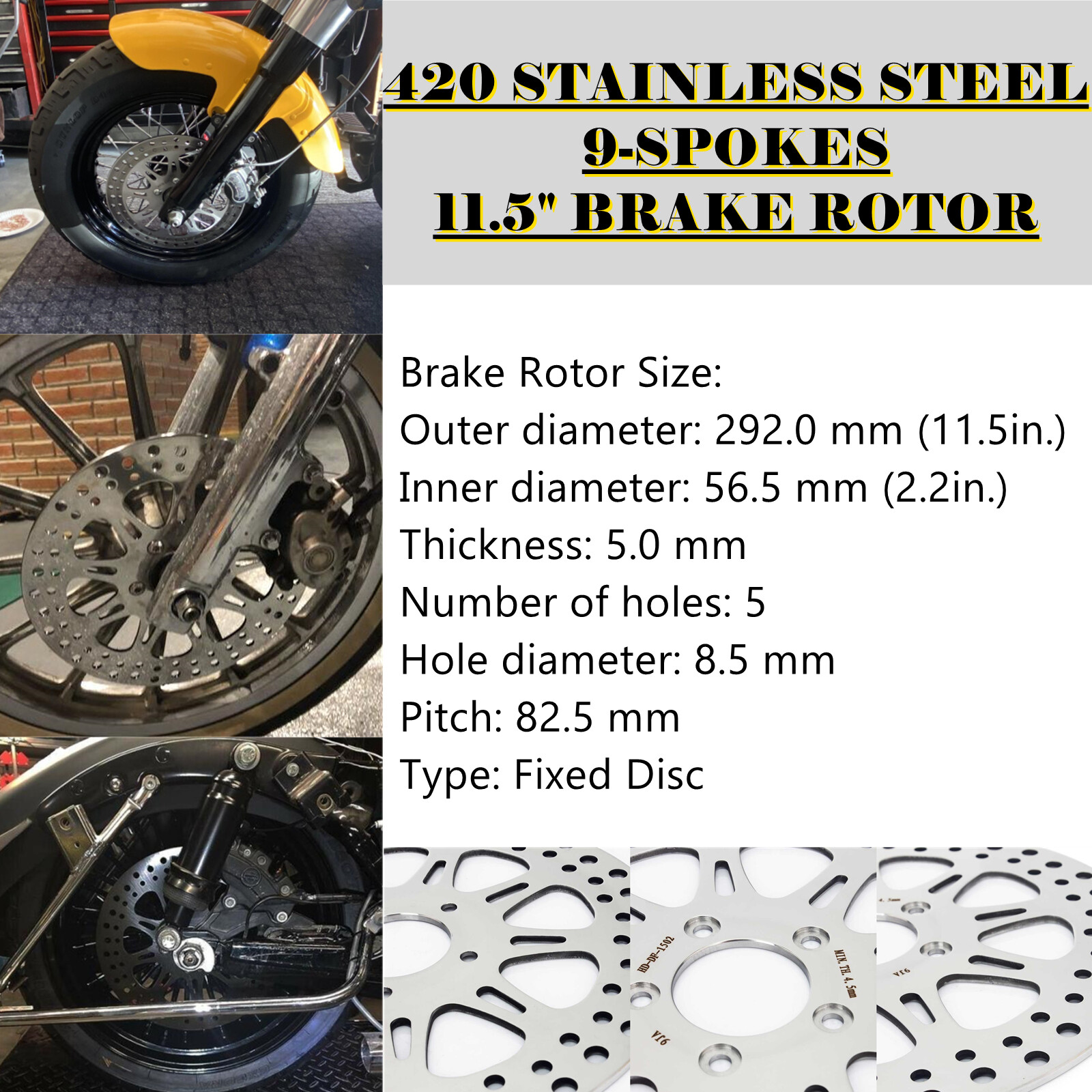 For Harley 11.5" Front Brake Rotors & Pads Touring 00-07 Electra Glide Road King