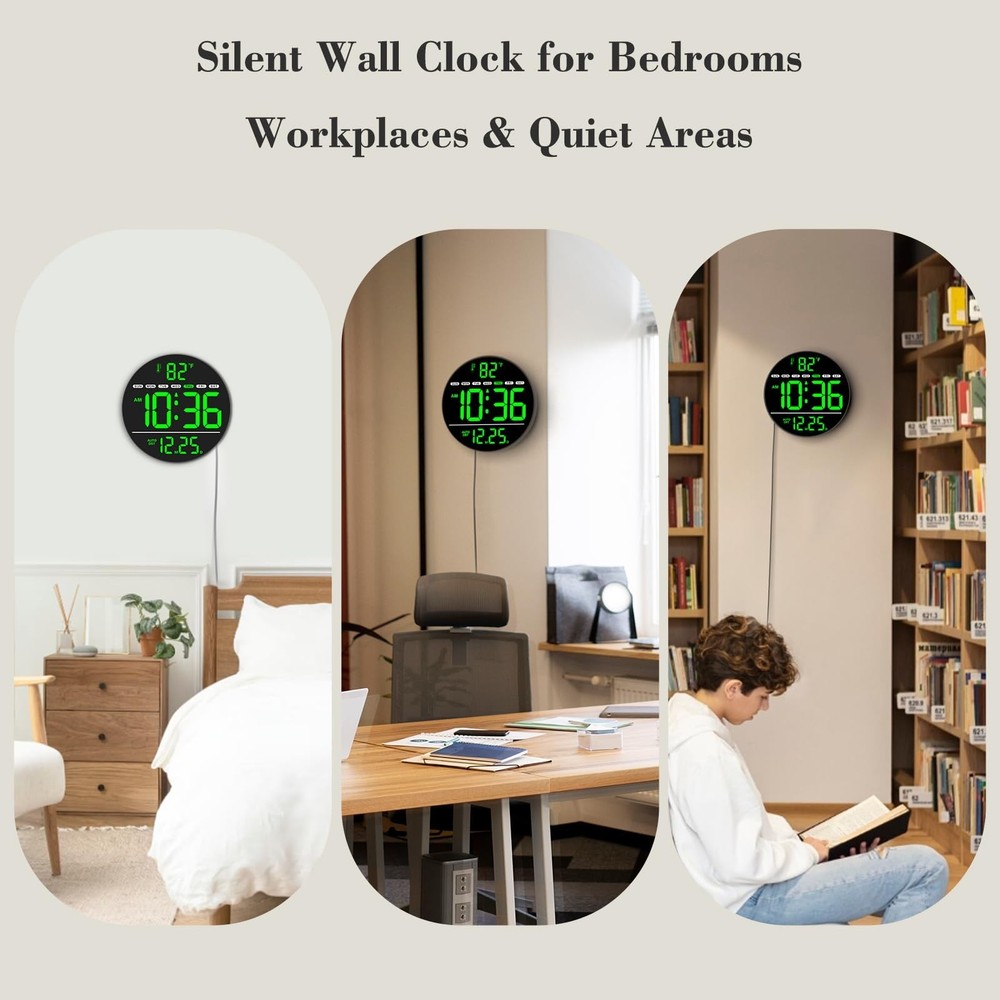 WallarGe Large Digital Wall Clock with LED Display, Electric Wall Clock with ...