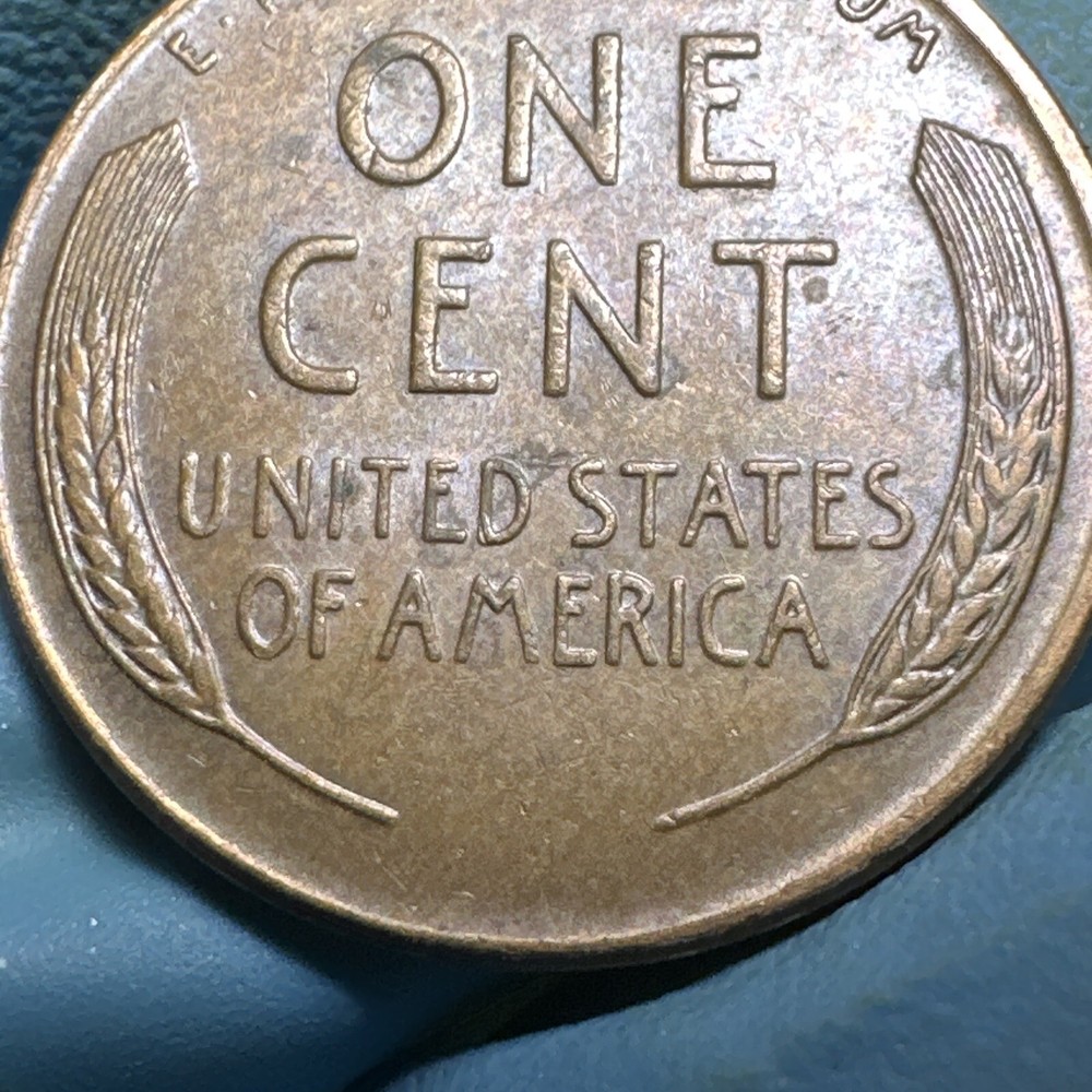 1957 D ERROR Wheat Penny / Die Chip Error Filled B