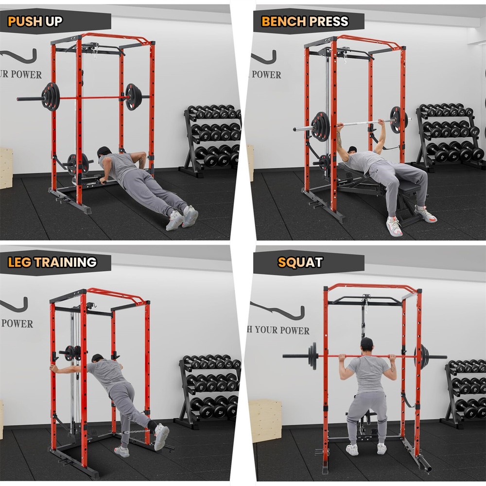 ☑️1600LBS Multi-Functional Power Rack W/Cable Pulley Power Cage with LAT Pulldow