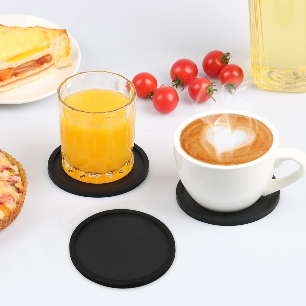 2 Pack Silicone Coasters for Drinks, Round Black 2pack- Coaster