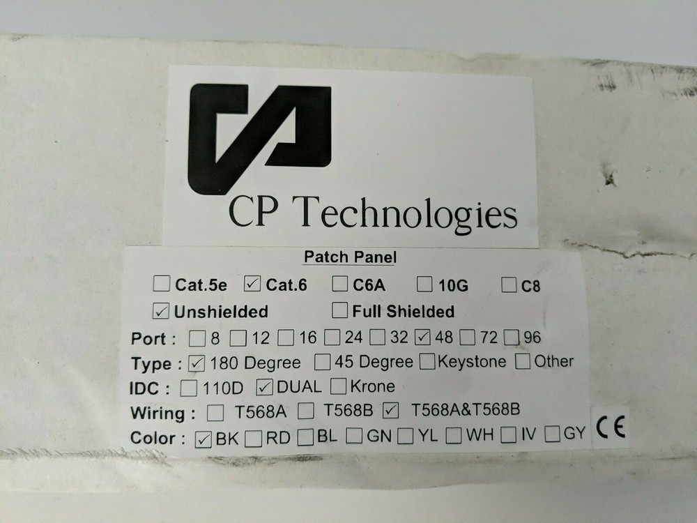 CP TECHNOLOGIES PATCH PANEL 48 PORT 180 DEGREE, DUAL T568A&T568B