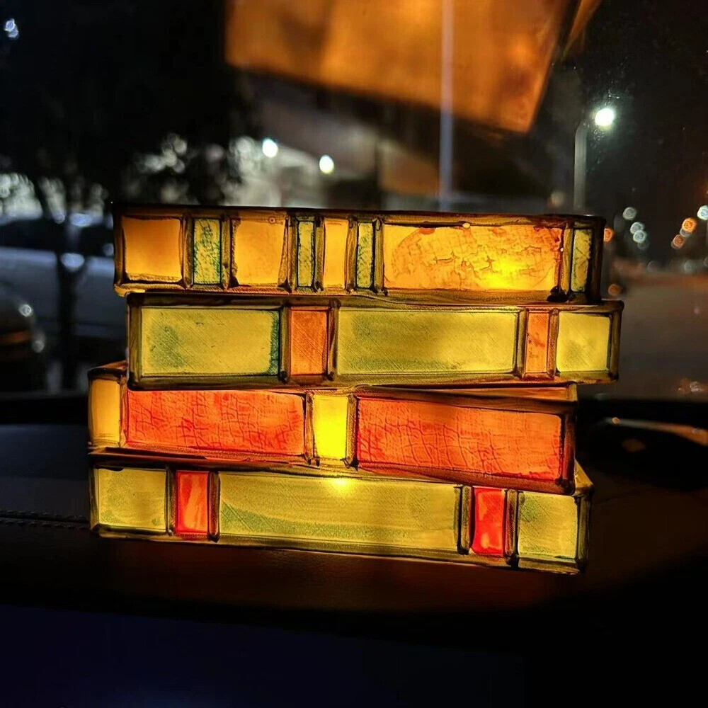Stained Resin Stacked Books Lamp Tiffany Style Table Lamp Home Decor Book Lamps