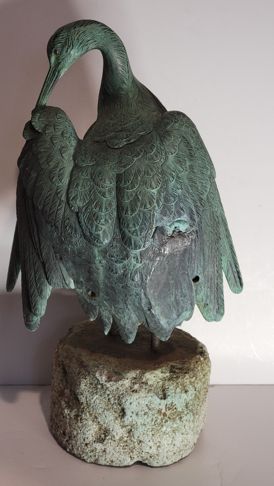Antique 13" Bronze Verdigris Fountain Crane Salvaged Highly Detailed 9.8 LBS