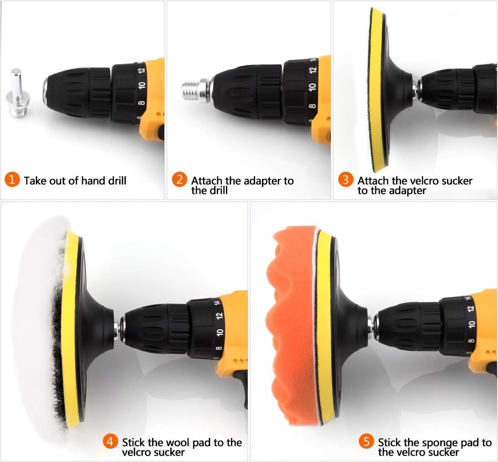 Versatile 6-Inch Buffing Pad Kit with Drill Adapter - 11 Professional Tools