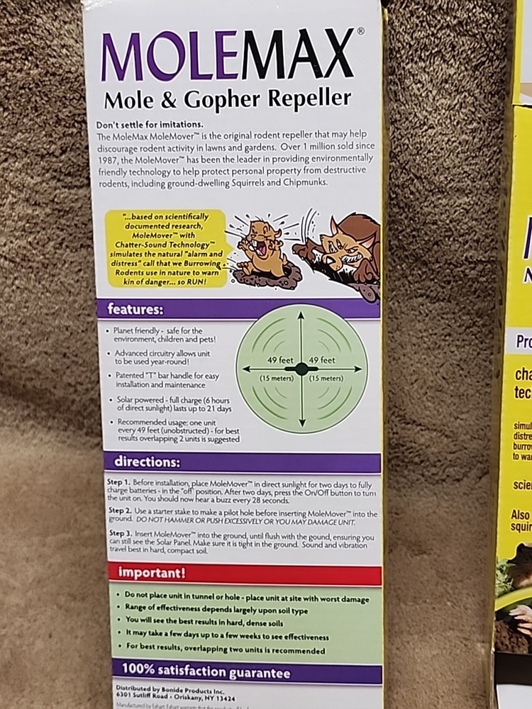 Lot of 5: Molemax Mole & Gopher Repeller Sonic Spike Solar Powered 🆕
