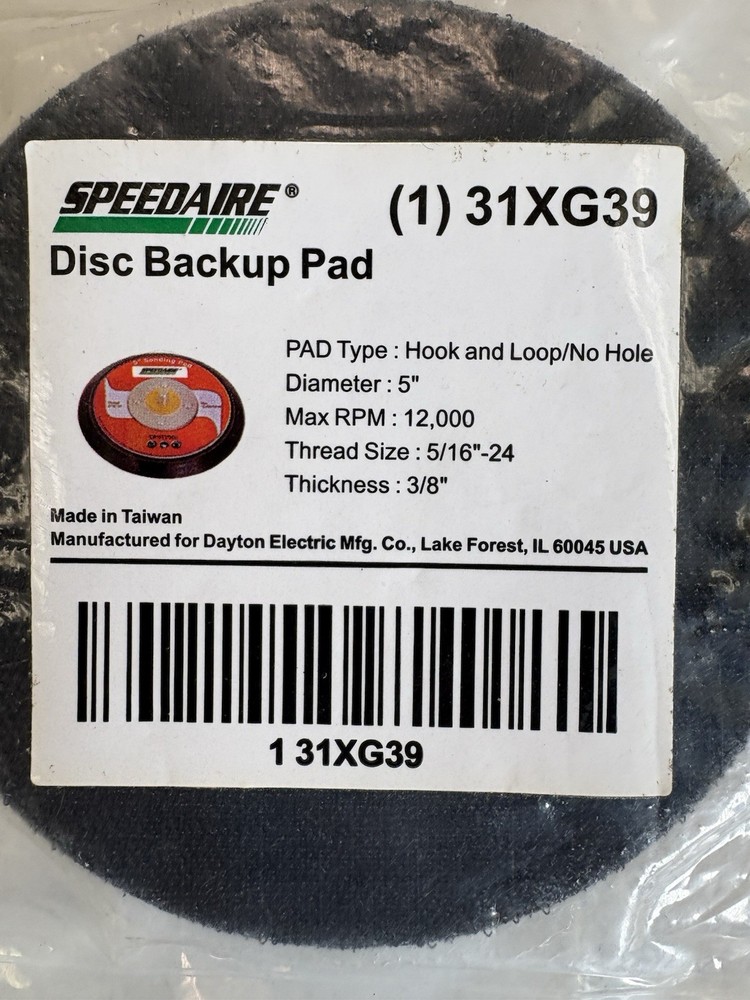 Speedaire Disc Backup Pad 5" Hook-and-Loop 31XG39