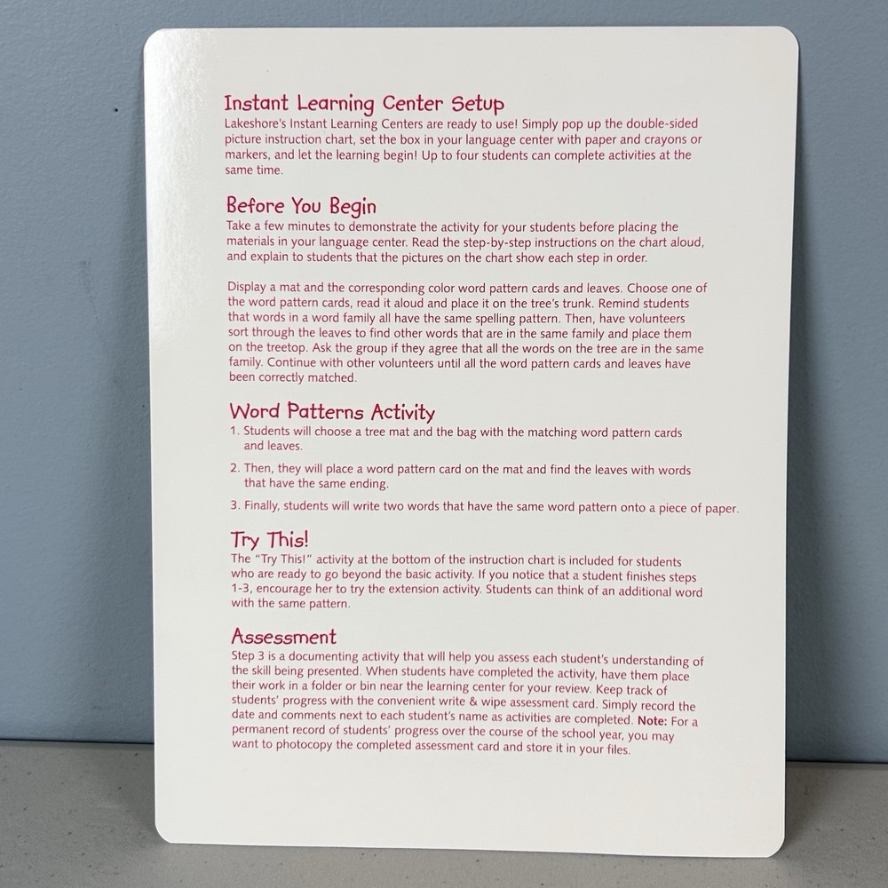 Lakeshore Word Patterns Instant Learning Center Educational Homeschool Beginner
