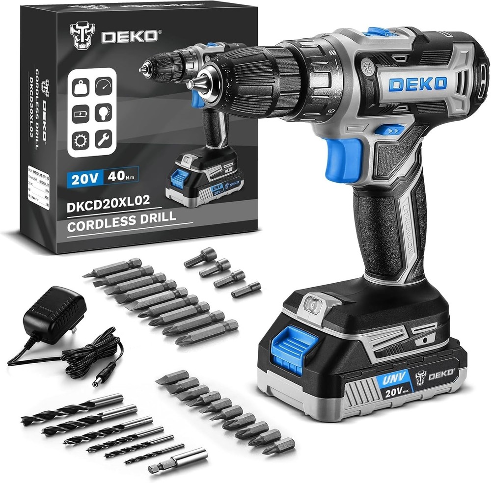 Versatile 20V Cordless Power Drill with Bits - Compact Design for Easy Use