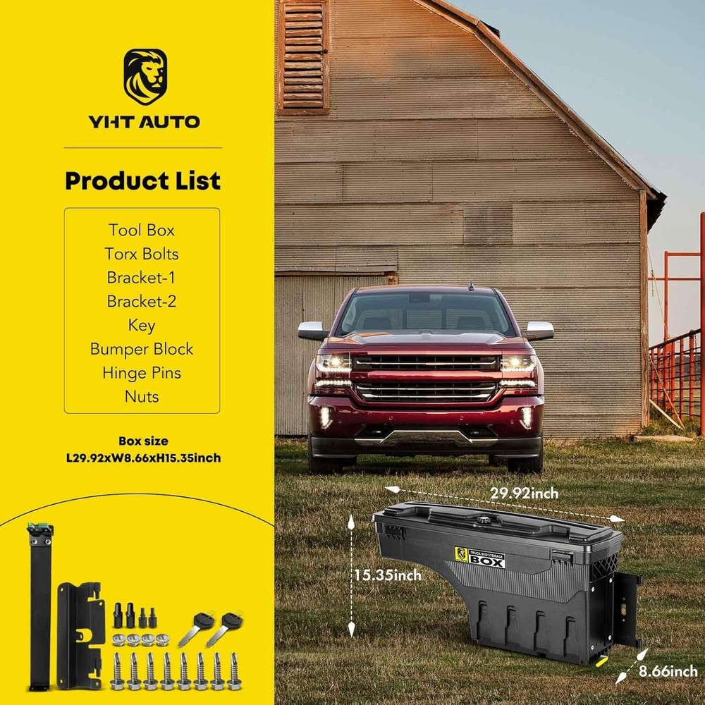 YHTAUTO Truck Bed Storage Tool Box Lockable Compatible with Passenger Side