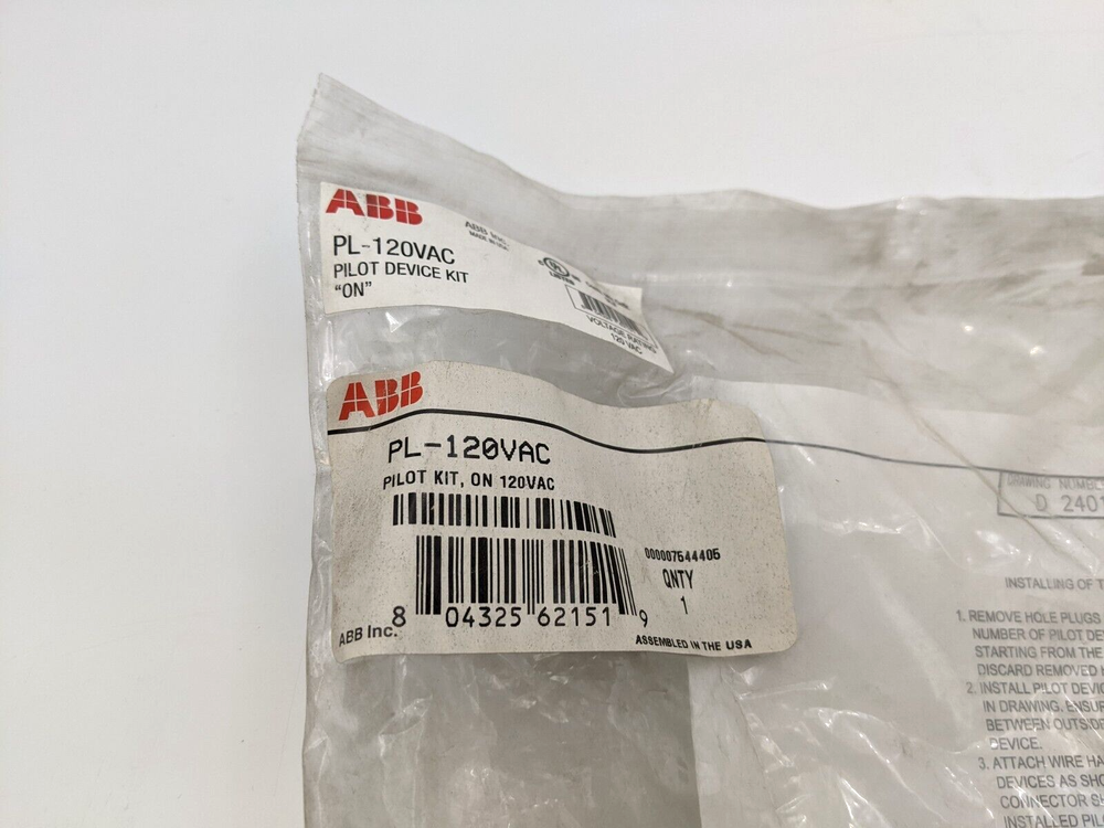 ABB PL-120VAC Pilot Device Kit Green Indicator Light Lamp ON 120V Control Panel