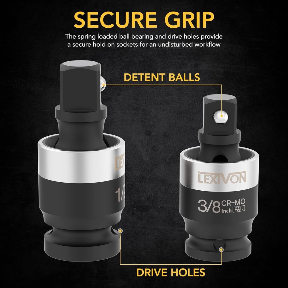 Patented Slim Design Impact Universal Joint - 3-Piece Socket Swivel Set