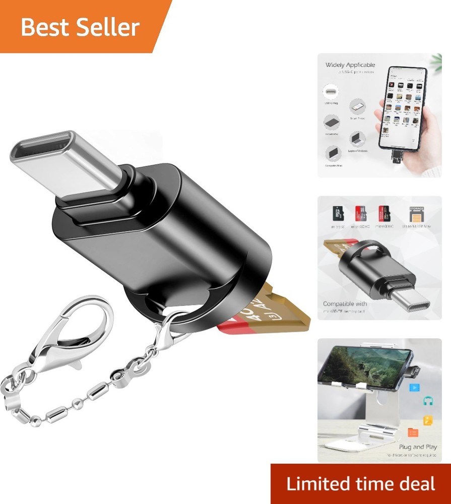 USB C Micro SD Card Reader: Compact, Durable, Plug & Play with Keychain - Black