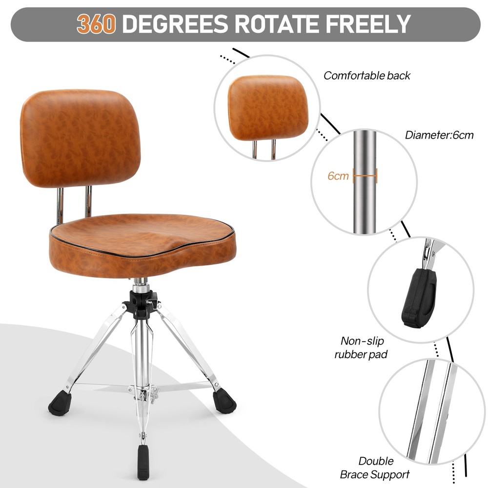 Drum Throne with Backrest, Height Adjustable Padded Seat Drum Stool