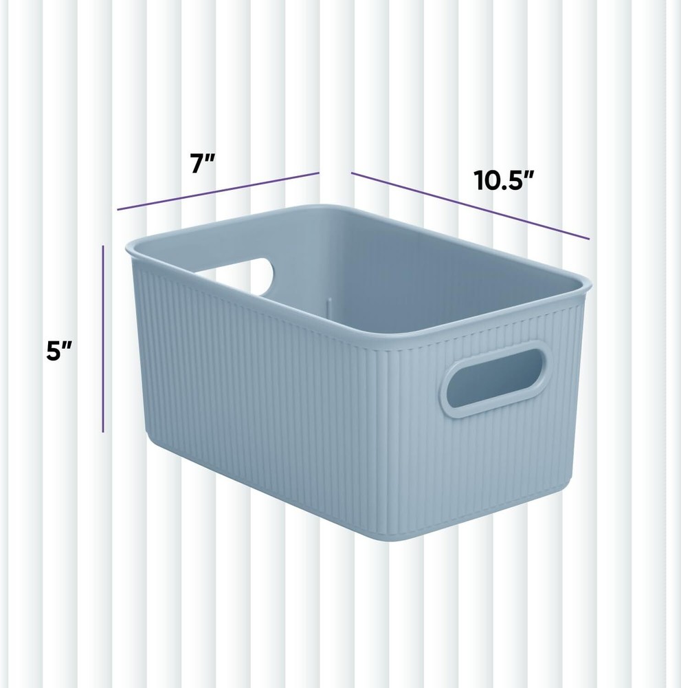 Superio 5L Small Ribbed Storage Bin- Plastic Storage Bin (8 Pack, Stone Blue)