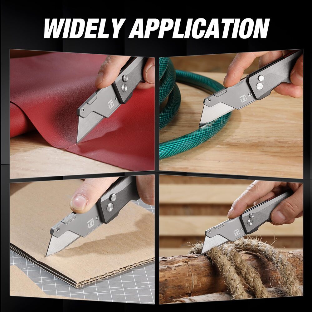 FLISSA Titanium Folding Utility Knife Quick Change Blade Razor Knife CNC Unibody