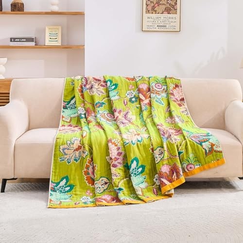 Fall Throw Blanket, 100% Cotton Soft Rustic Boho Throw 60x80 Inch Q-throw