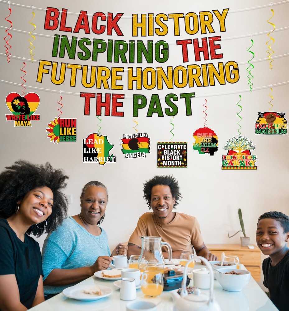27PCS Black History Month Decorations Banner Hanging Swirls Kit African Ameri...