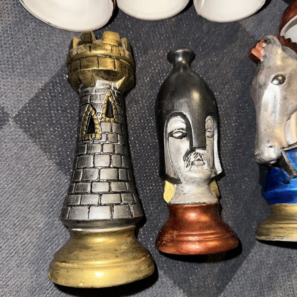 Duncan Ceramic Vintage Large Chess Set Hand Painted 9 Piece