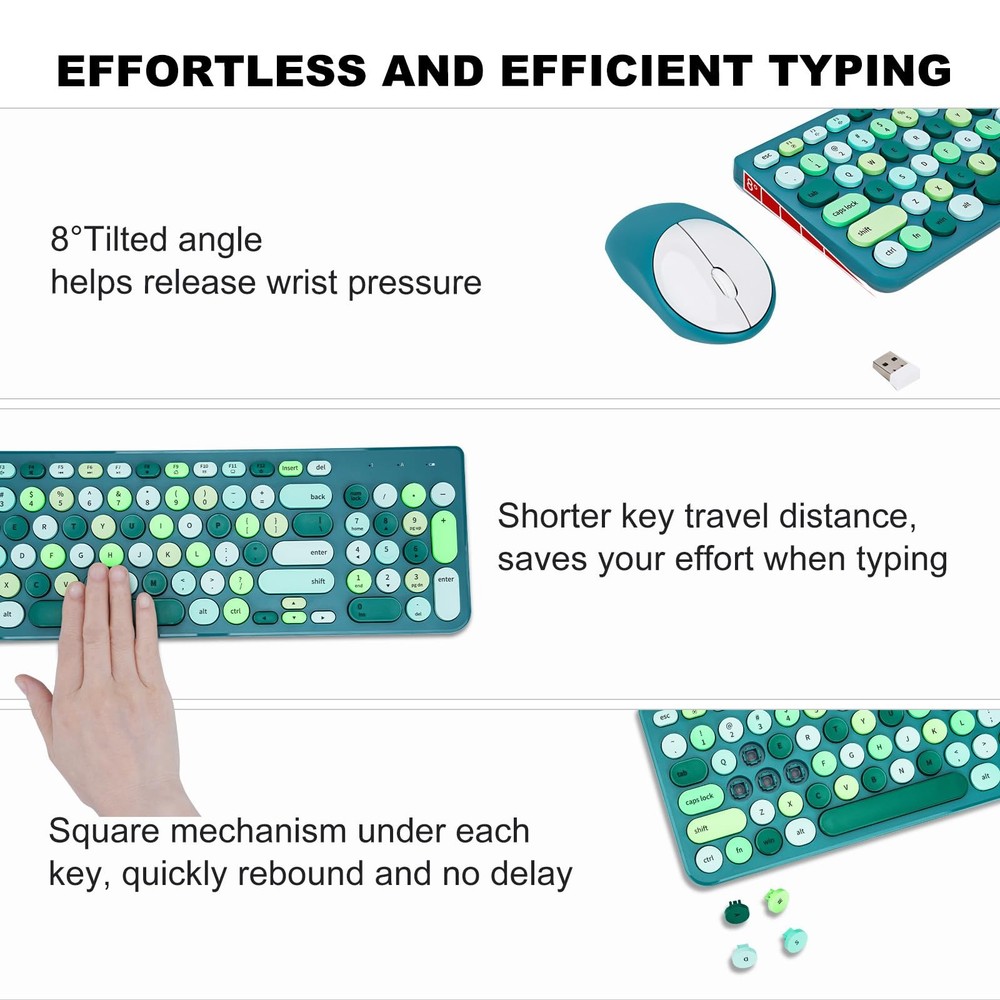 Wireless Keyboard and Mouse Combo Retro Typewriter Keyboard with Round Keycap...