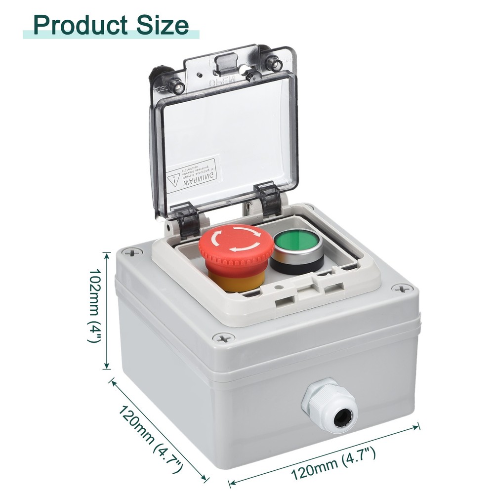 IP67 Push Button Box ABS Green Button E Stop Button Electrical Fire Equipment