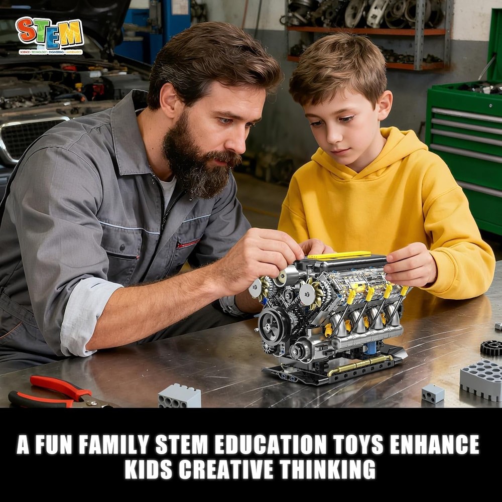 V8 Engine Model Building Kit That Runs - Visible Mini V8 Engine Kit for Adults &