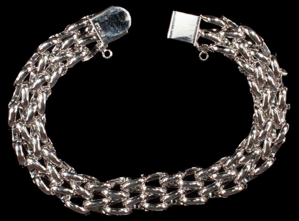 Sterling Silver Heavy Double V Link Bracelet 8”