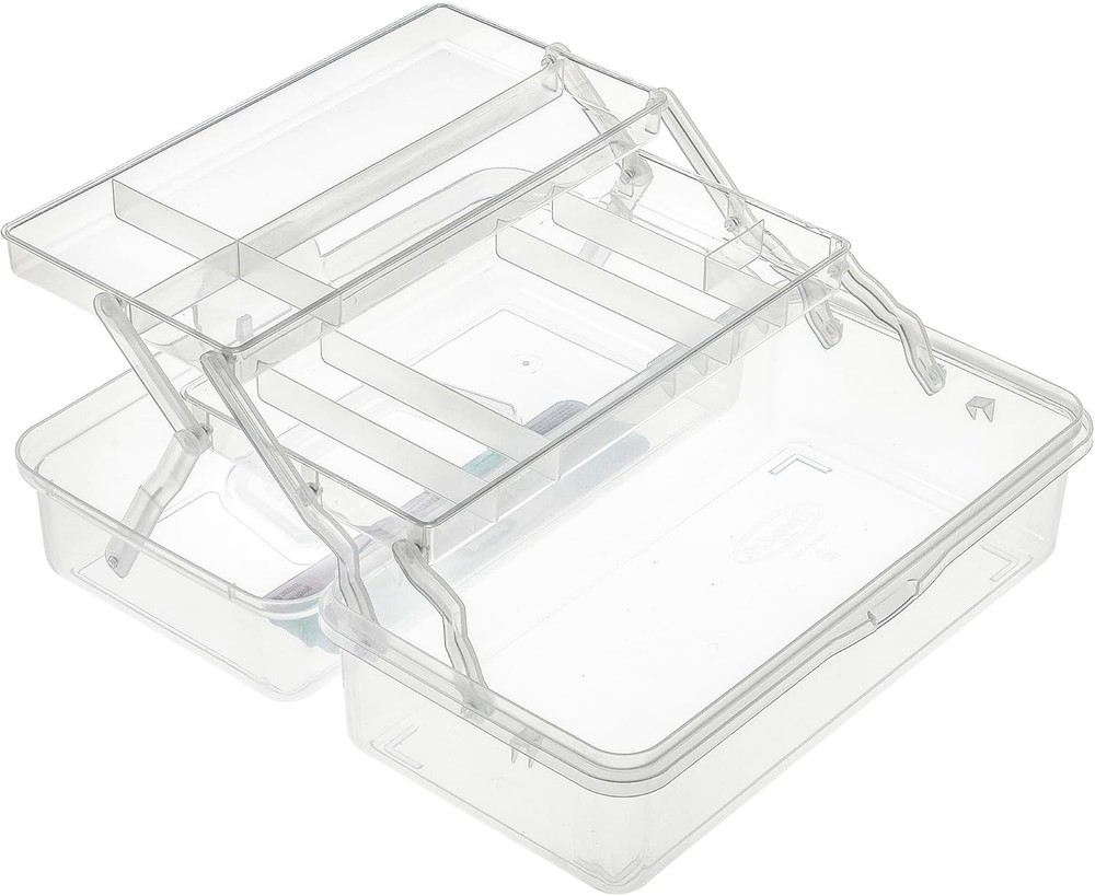 Multi-Layer Plastic Dividing Craft Storage Box - Portable Handled Art Supply ...