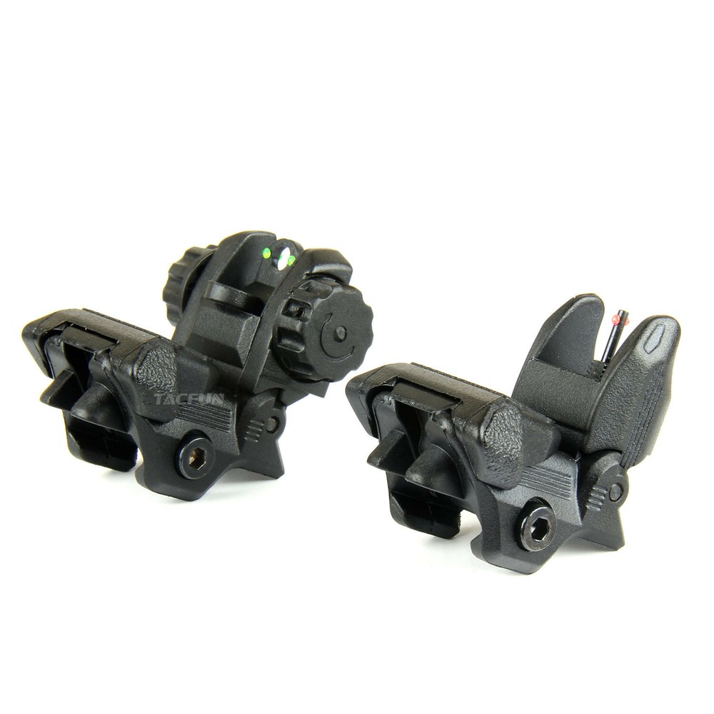 Fiber Optic Polymer Flip Up Folding Auto Deploy Front & Rear BUIS Back Up Sight