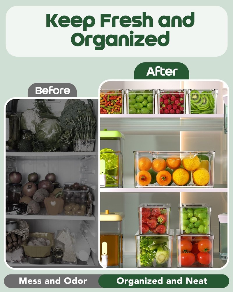 11 Pack Refrigerator Organizers and Storage, Stackable Fridge Organizer Bins,...
