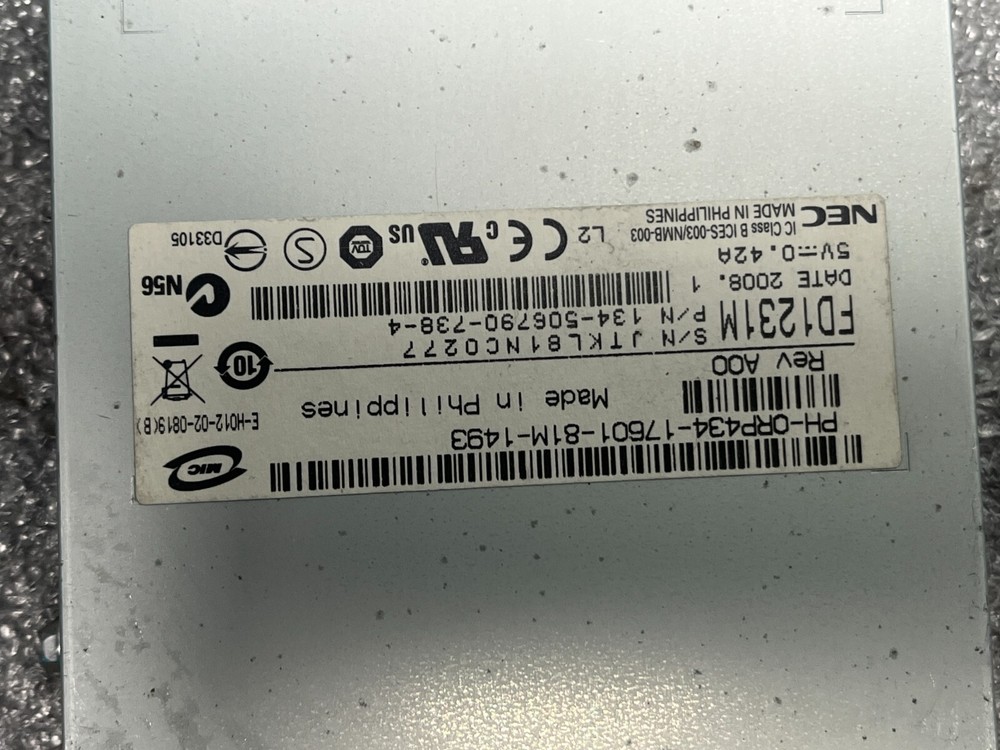 INTERNAL FLOPPY DISK DRIVE IDE FD1231M NO BEZEL 1.44MB