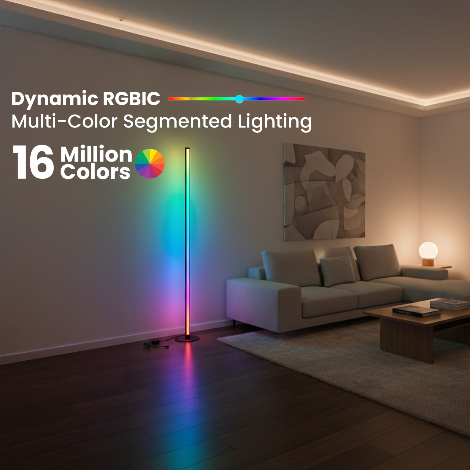 2 x Smart RGBIC LED Corner Floor Lamp with Remote & App 1500 Lumens Music Sync