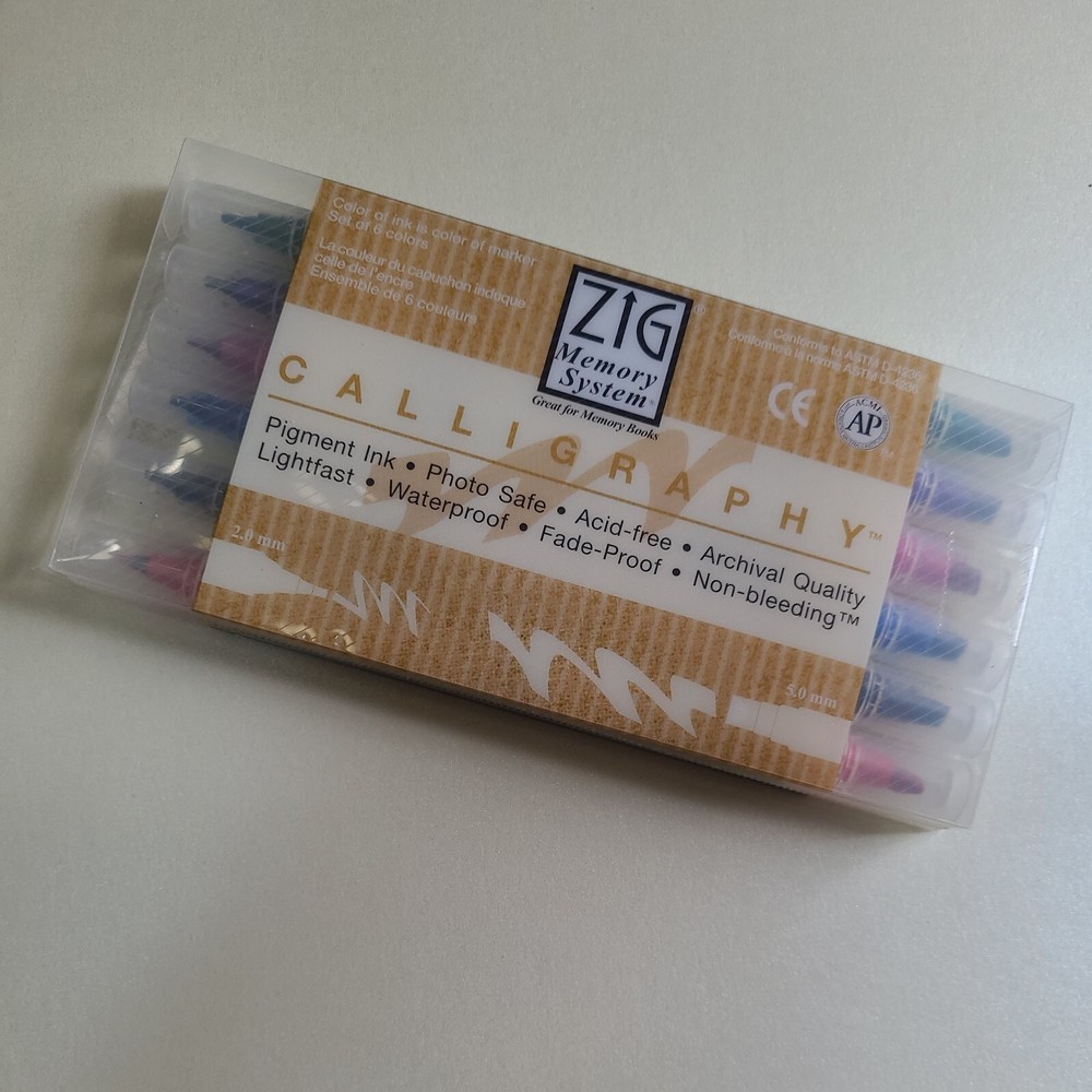 Zig Memory System Calligraphy Dual Tip Marker, (6 Pack) Tested Multicolored