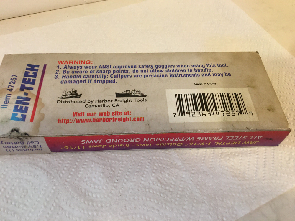 CEN-TECH 6" Electronic Digital Caliper Item 47257 with case, box, & instructions