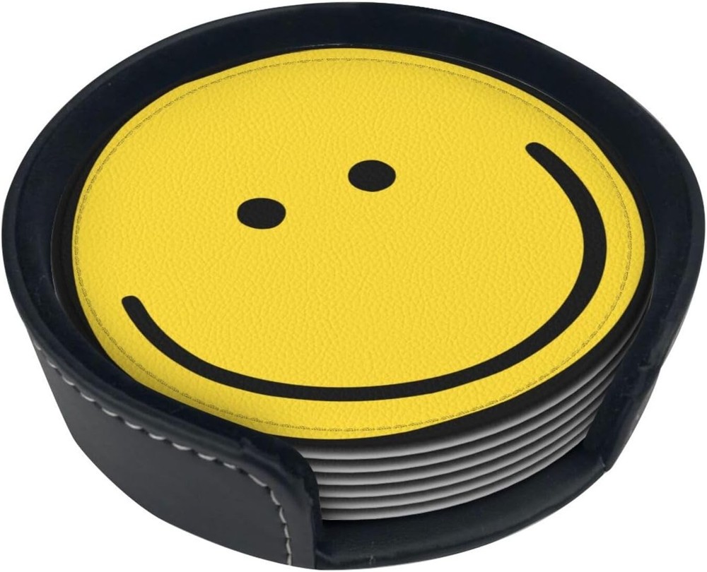 Smiley Face Coasters Set 6 for Drinks Happy One Size,