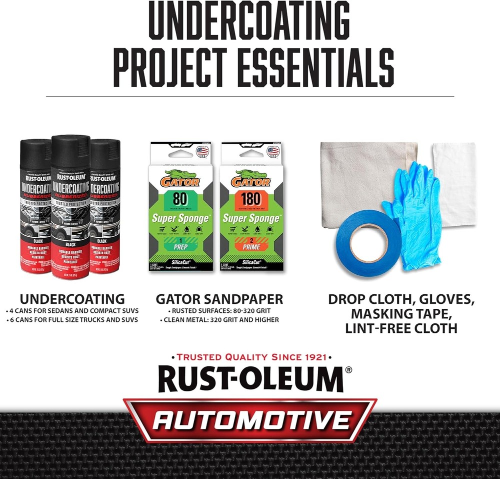 Rust-Oleum 248657-6PK Stops Rust Undercoating Spray, 15 Oz, Rubberized Black, 6